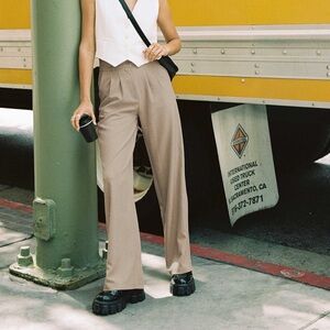 Stylish Tan Wide-Leg Trousers